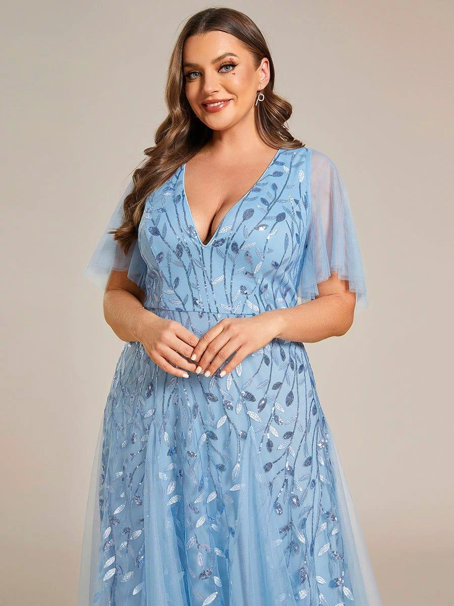 Plus Size Floor Length Formal Evening Gowns for Weddings #color_Sky Blue