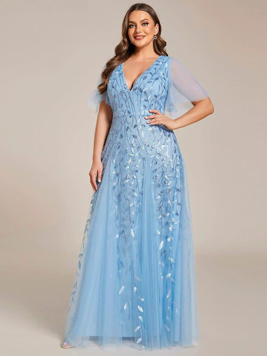 Plus Size Floor Length Formal Evening Gowns for Weddings #color_Sky Blue