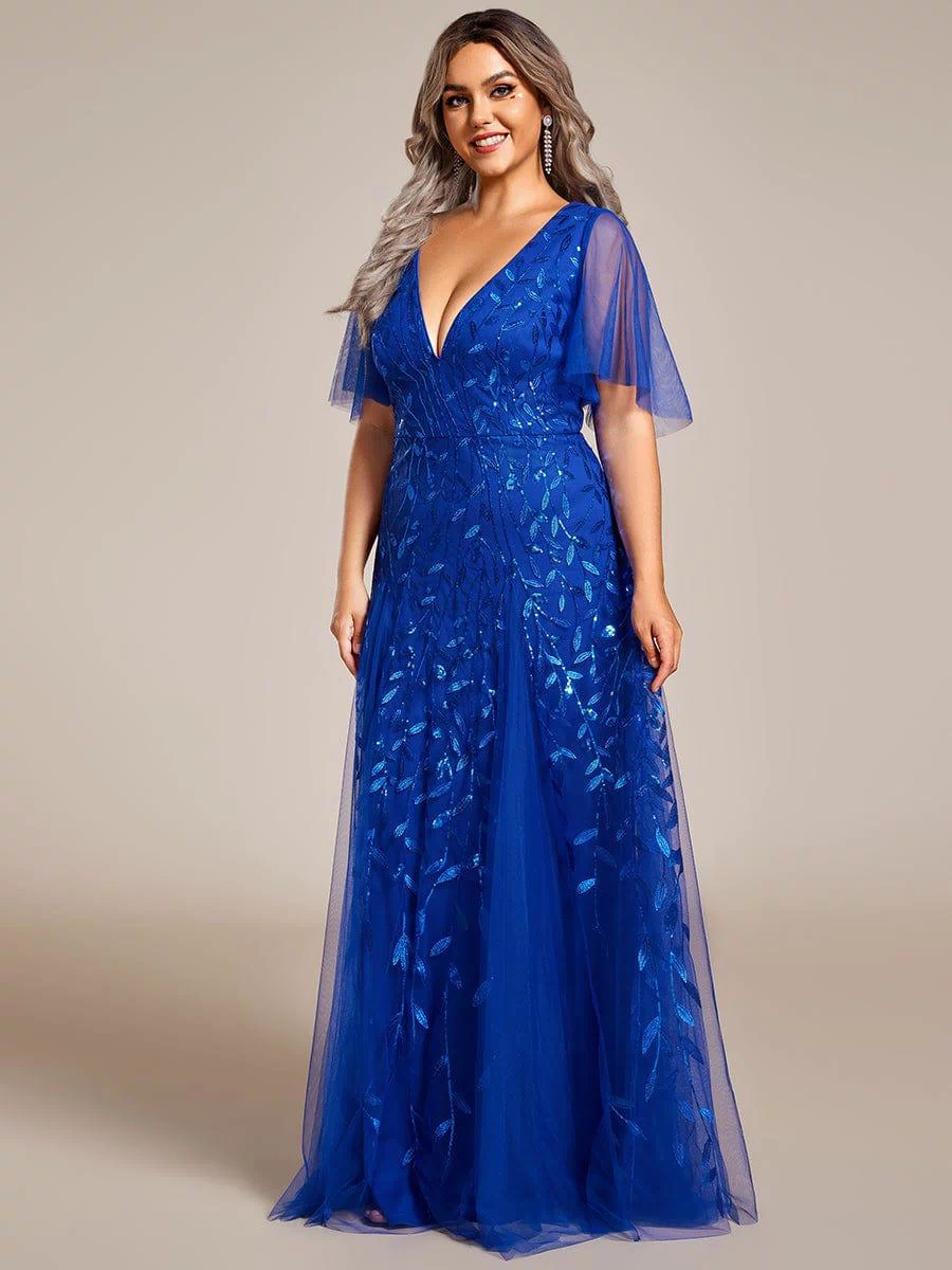 Plus Size Floor Length Formal Evening Gowns for Weddings #color_Sapphire Blue