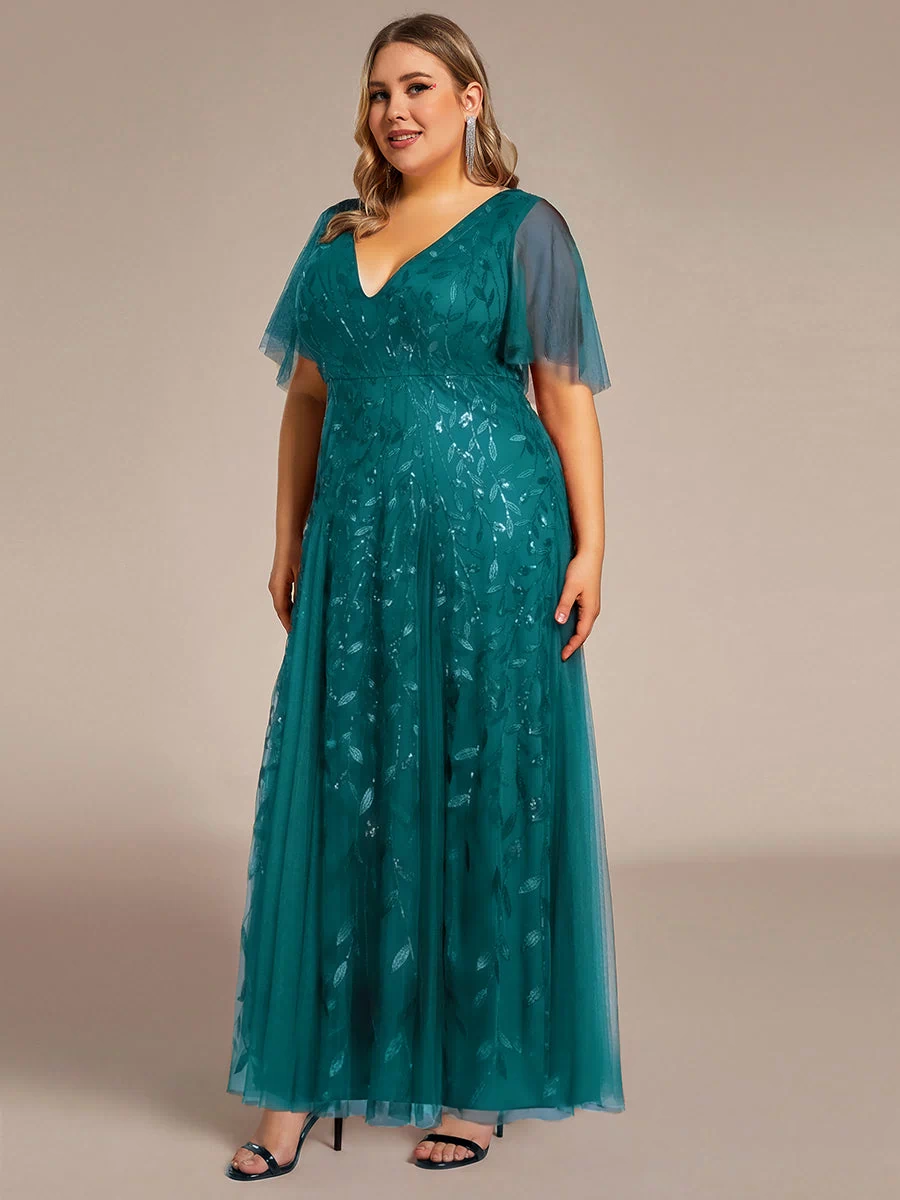 Plus Size Floor Length Formal Evening Gowns for Weddings #color_Teal