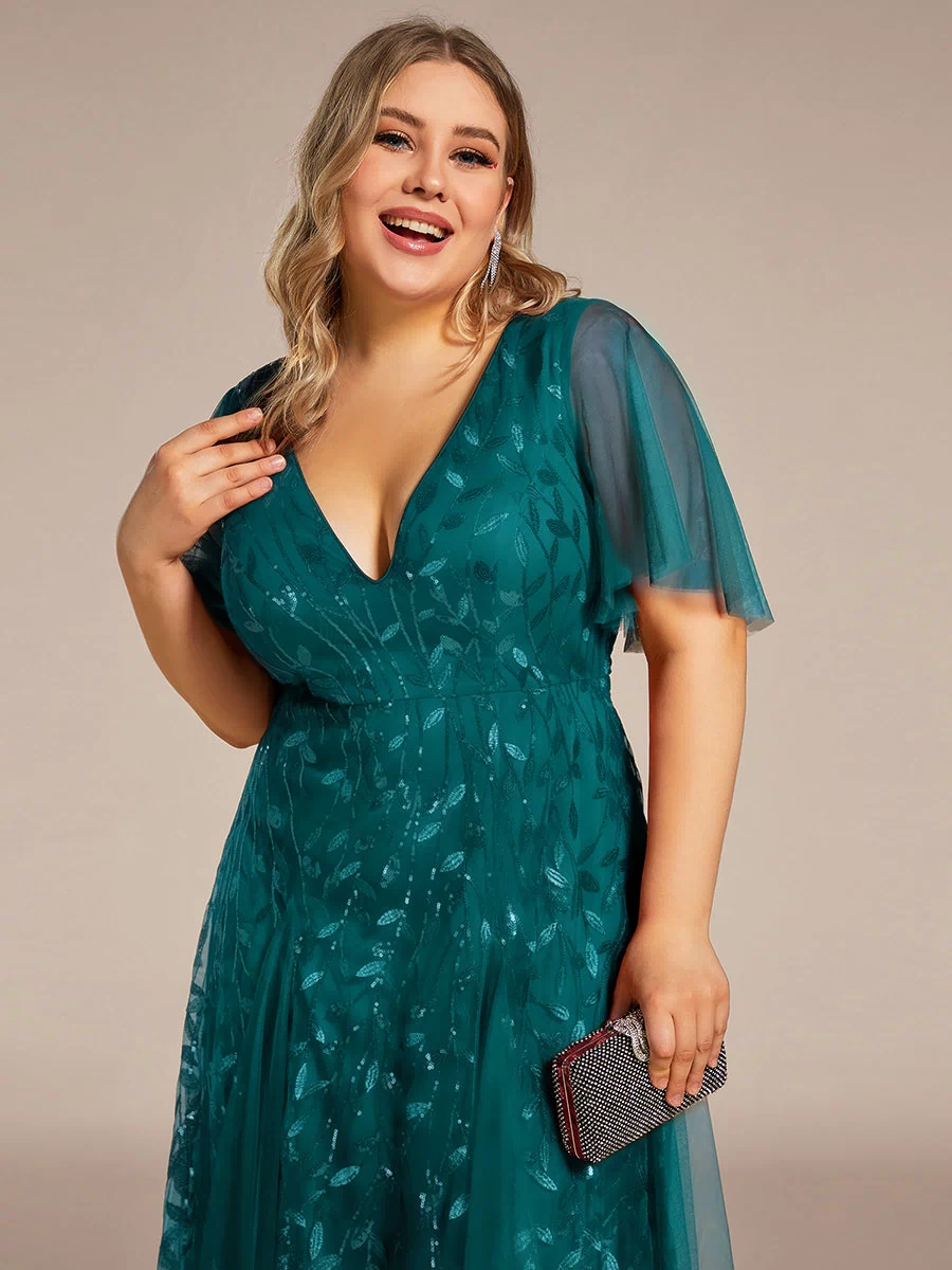 Plus Size Floor Length Formal Evening Gowns for Weddings #color_Teal