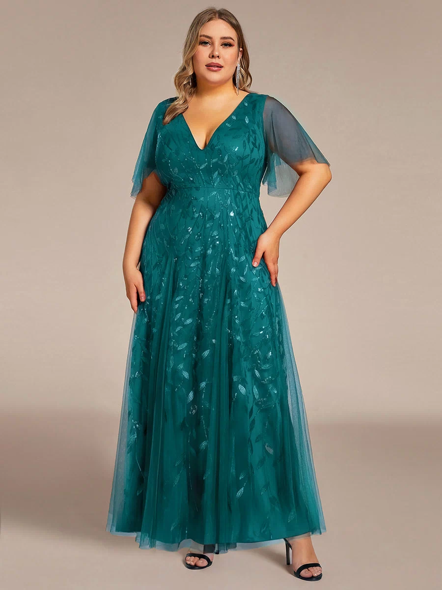 Plus Size Floor Length Formal Evening Gowns for Weddings #color_Teal