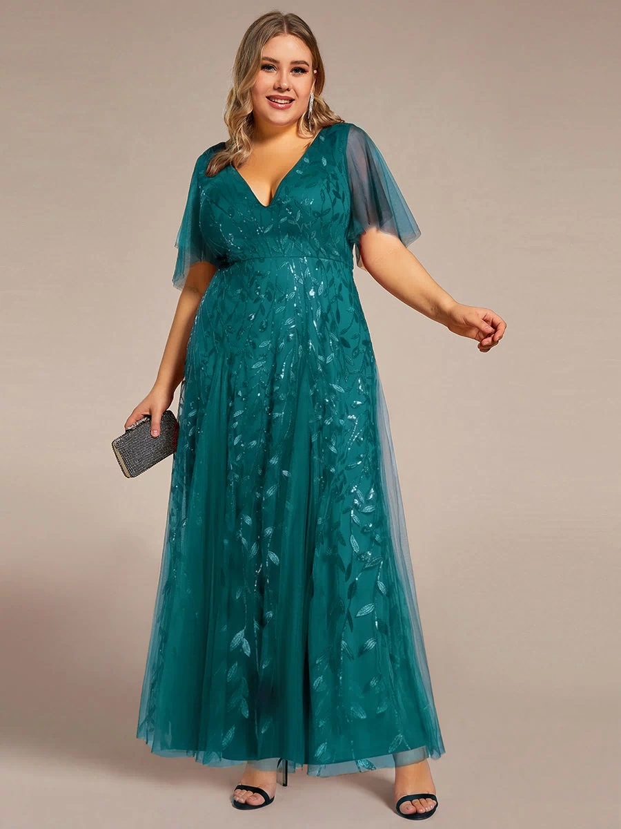 Plus Size Floor Length Formal Evening Gowns for Weddings #color_Teal