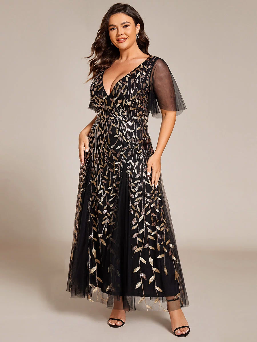 Plus Size Floor Length Formal Evening Gowns for Weddings #color_Black & Gold