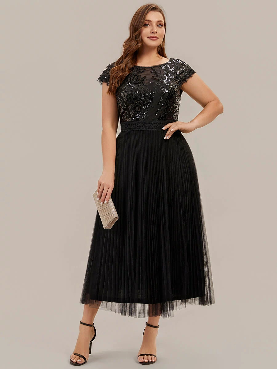 Plus Size Glitter A-Line Wedding Guest Dress