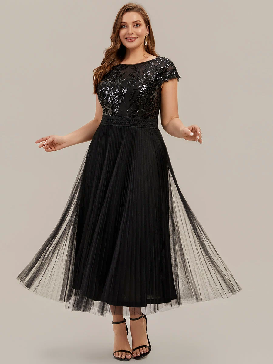 Plus Size See-through Sequin Wedding Guest Dress #color_Black