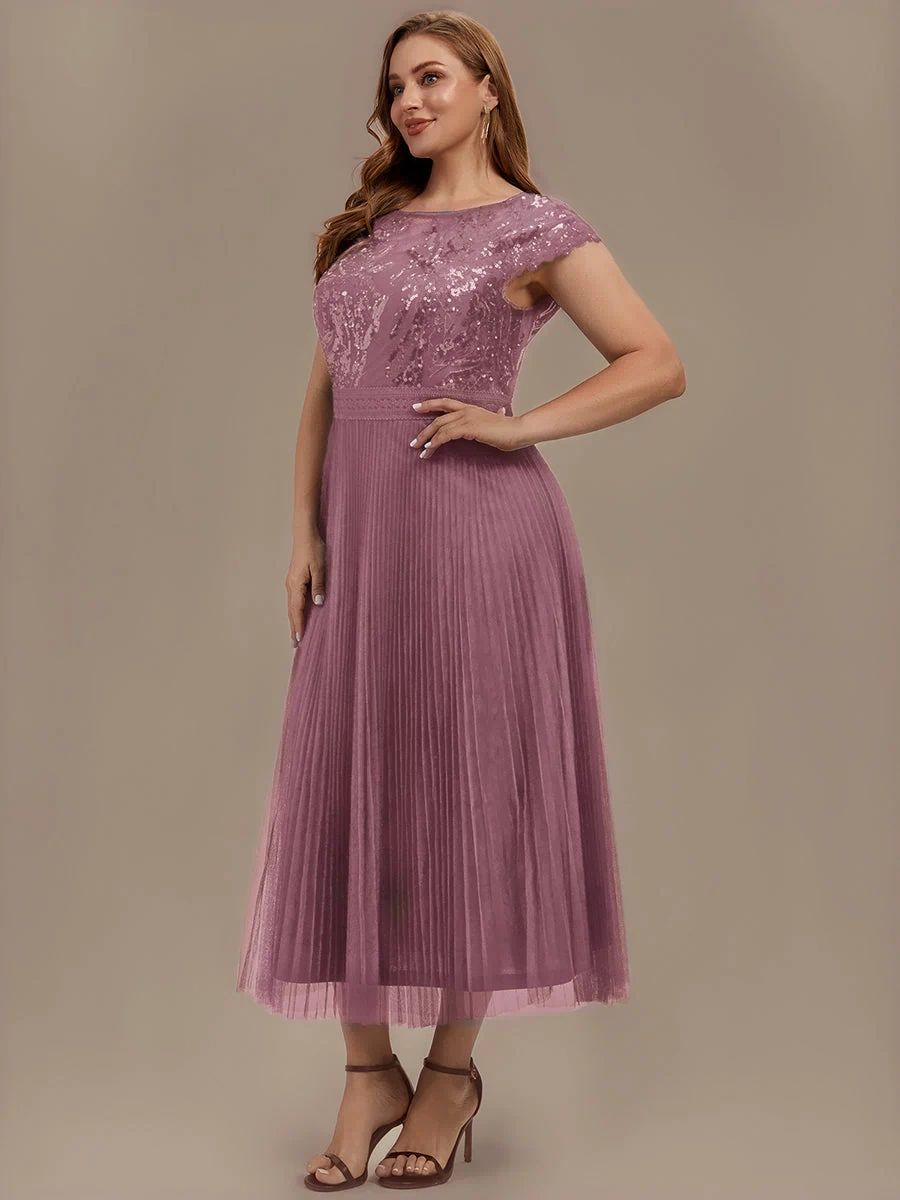 Plus Size See-through Sequin Wedding Guest Dress #color_Purple Orchid