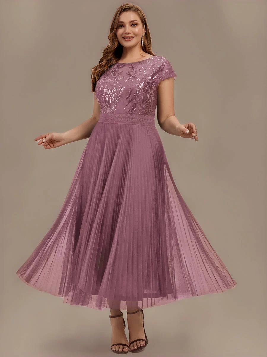 Plus Size See-through Sequin Wedding Guest Dress #color_Purple Orchid