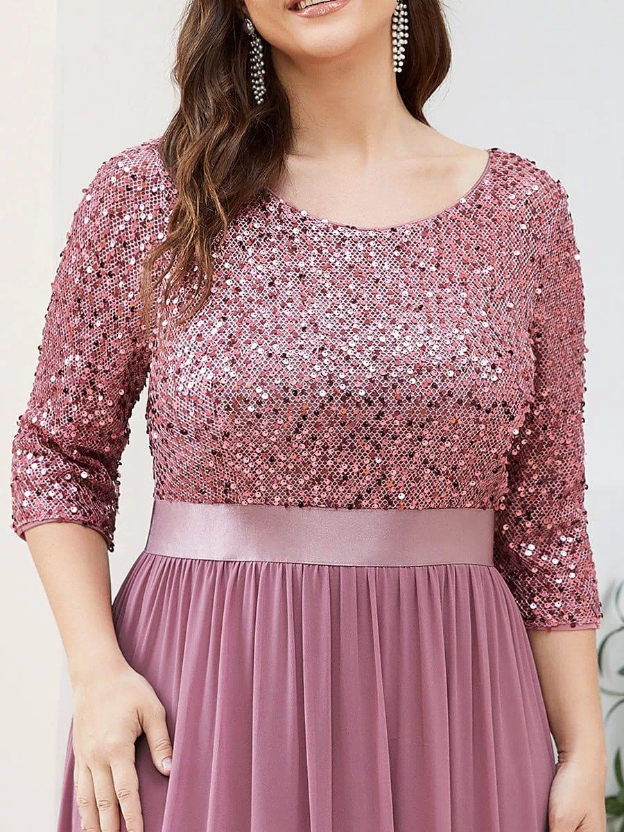 Plus Size Sequin 3/4 Sleeves Dresses #color_Purple Orchid 