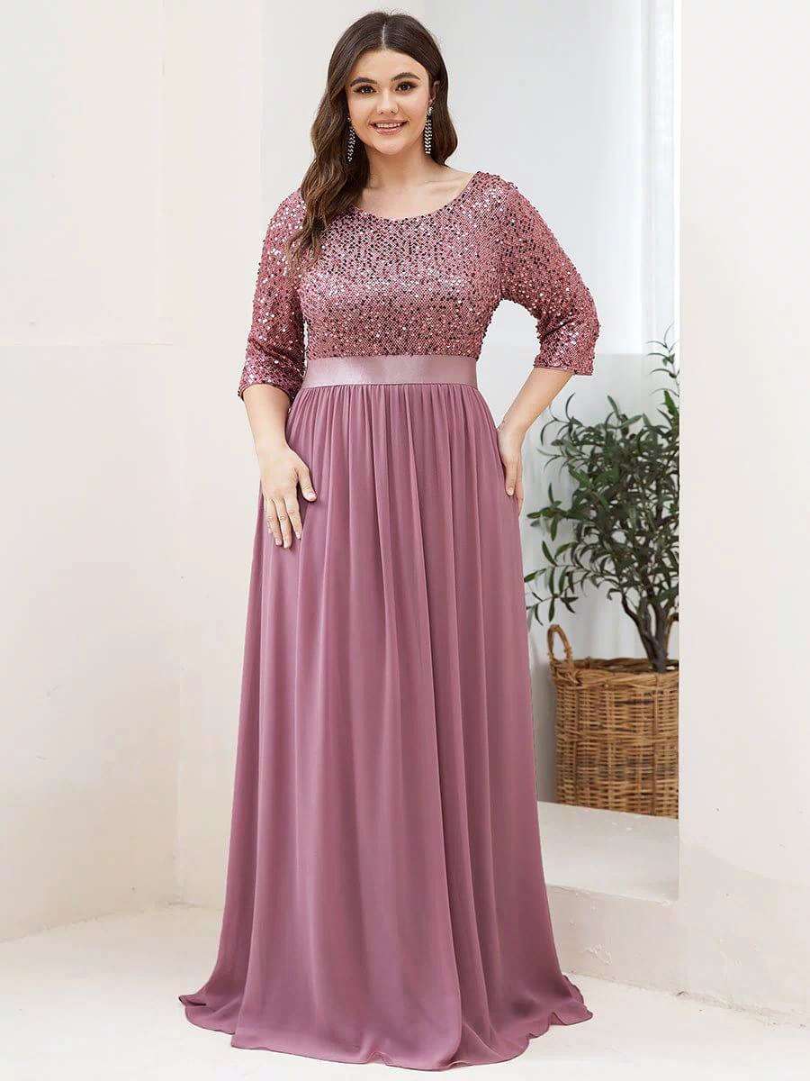 Plus Size Sequin 3/4 Sleeves Dresses #color_Purple Orchid 