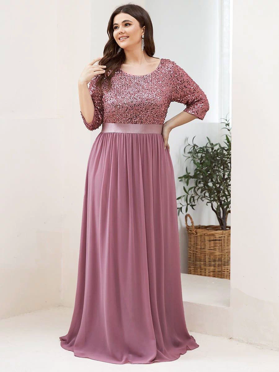 Plus Size Sequin 3/4 Sleeves Dresses #color_Purple Orchid 
