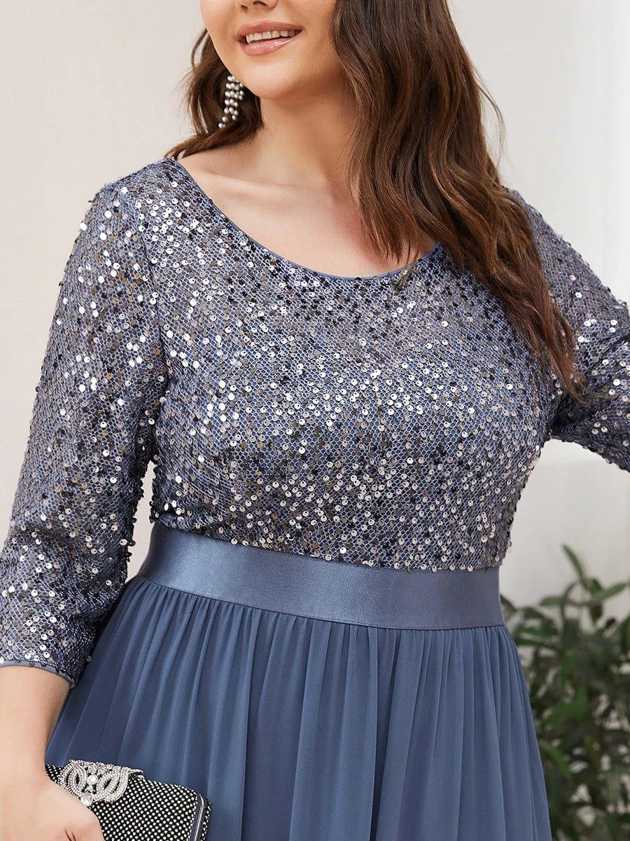 Plus Size Sequin 3/4 Sleeves Dresses #color_Dusty Blue 