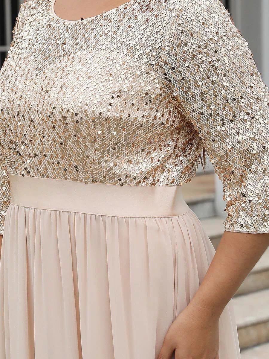 Plus Size Sequin 3/4 Sleeves Dresses #color_Blush 