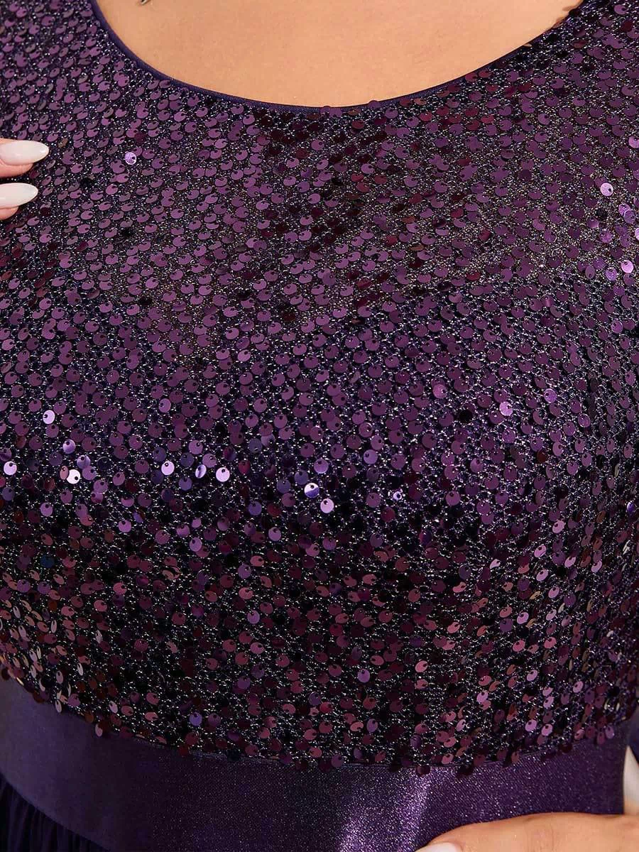 Plus Size Sequin 3/4 Sleeves Dresses #color_Dark Purple
