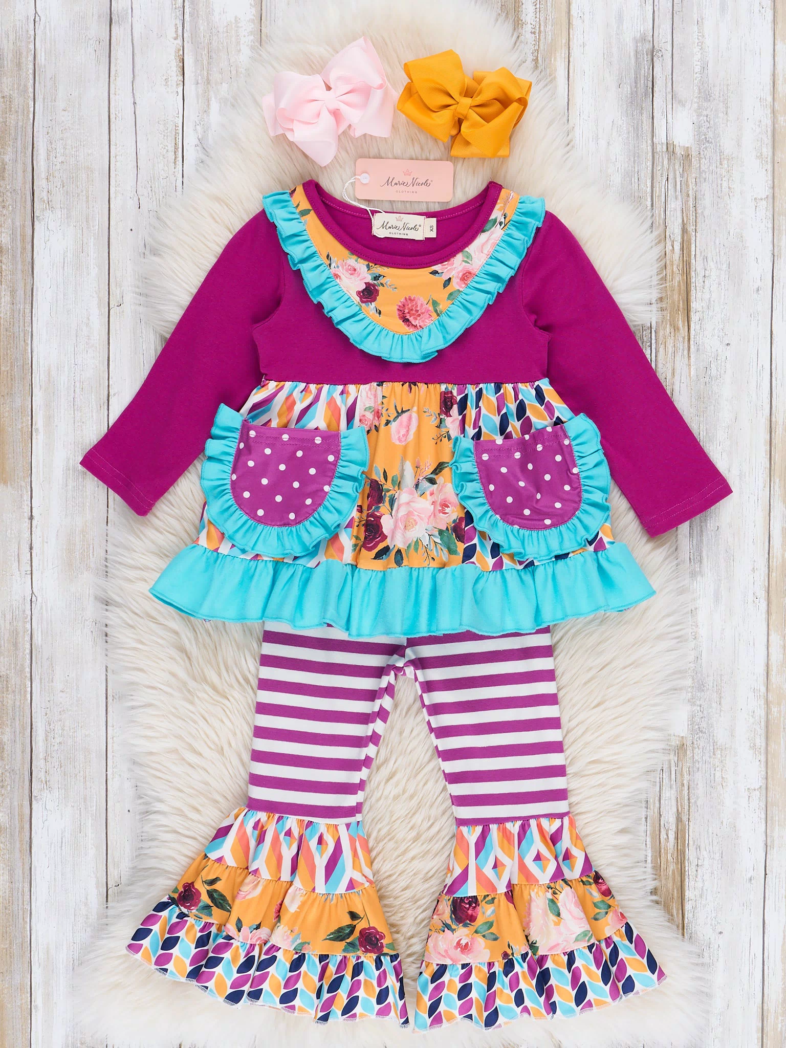 Pocket Flara Bells Outfit - Mulberry - Marie Nicole Clothing