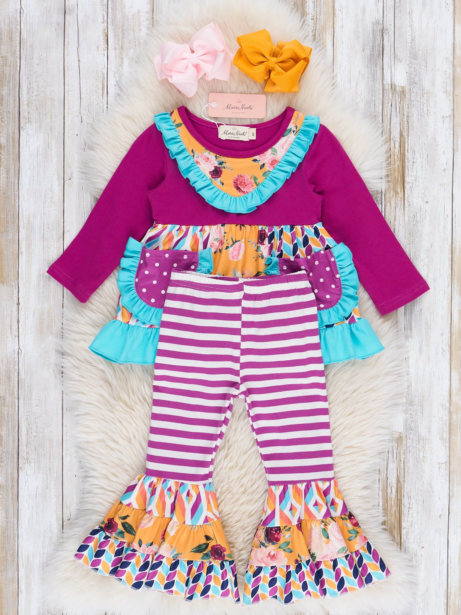 Pocket Flara Bells Outfit - Mulberry - Marie Nicole Clothing