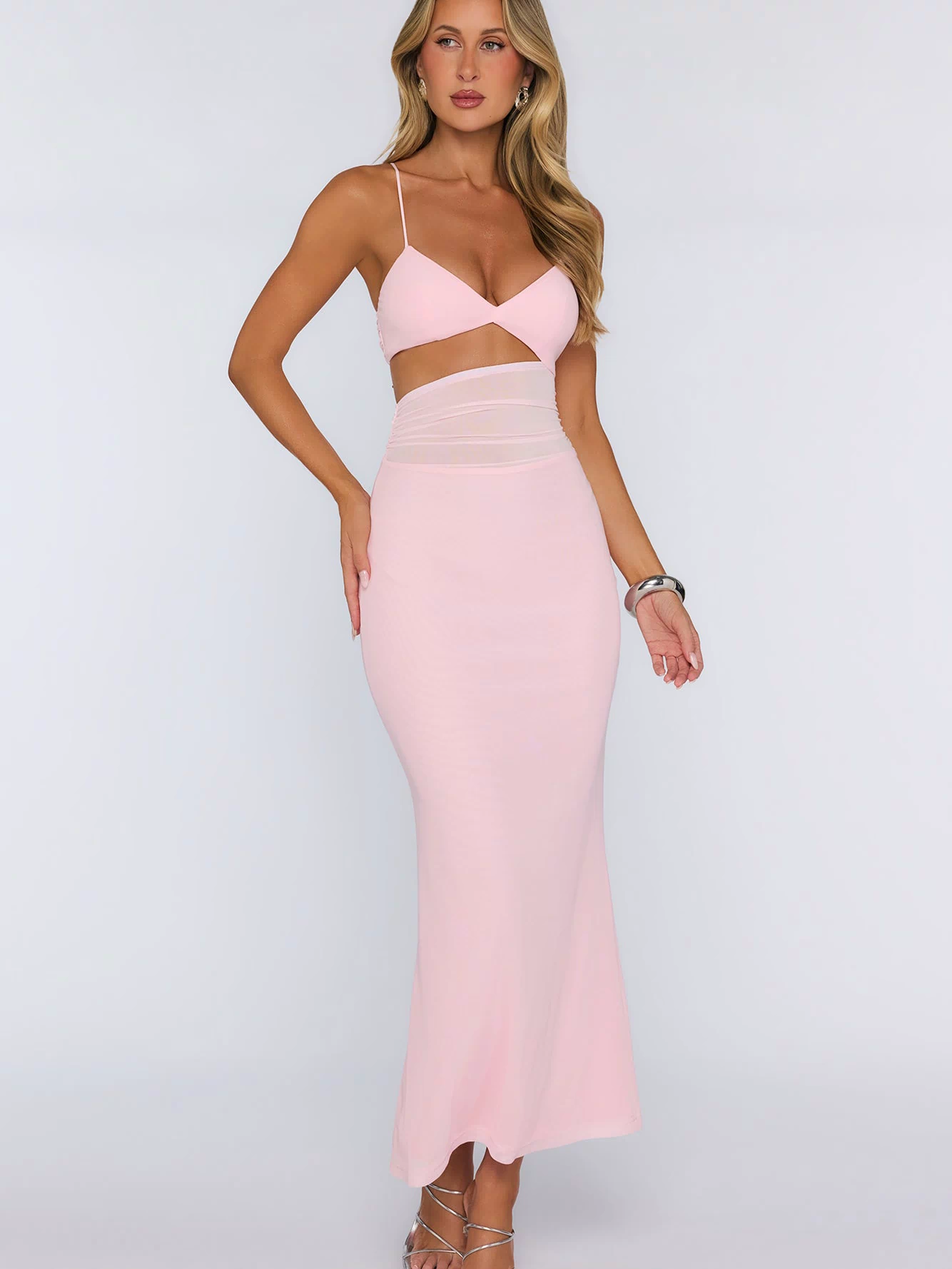 Poised Perfection Mesh Maxi Dress Pink