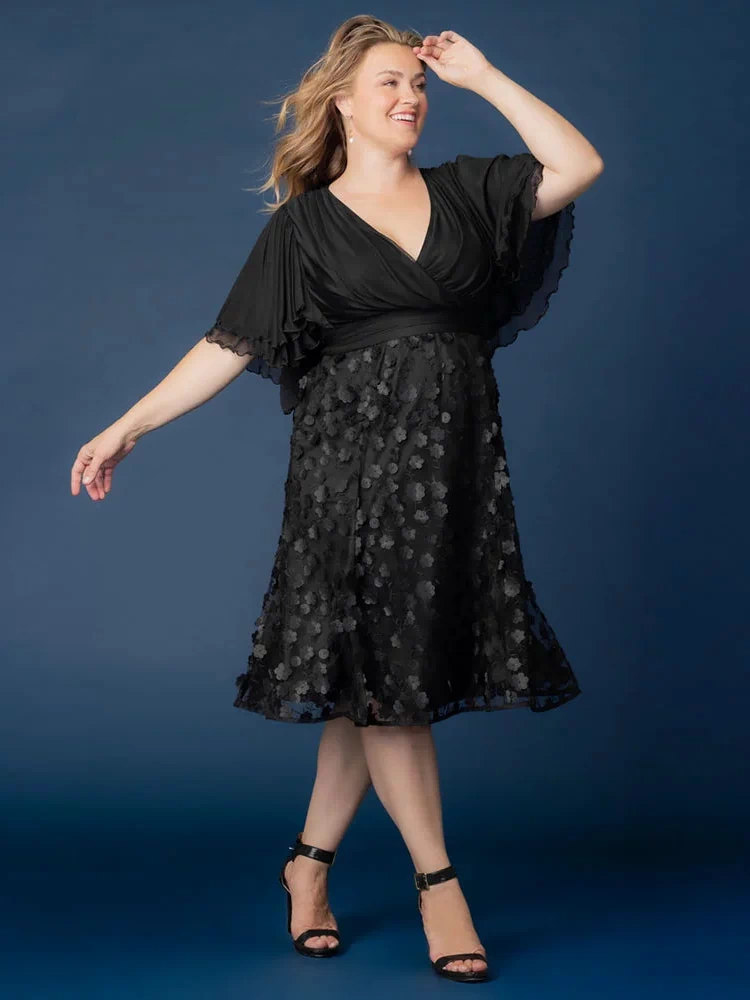 Pretty Petals Mesh Cocktail Dress in Onyx Blossoms