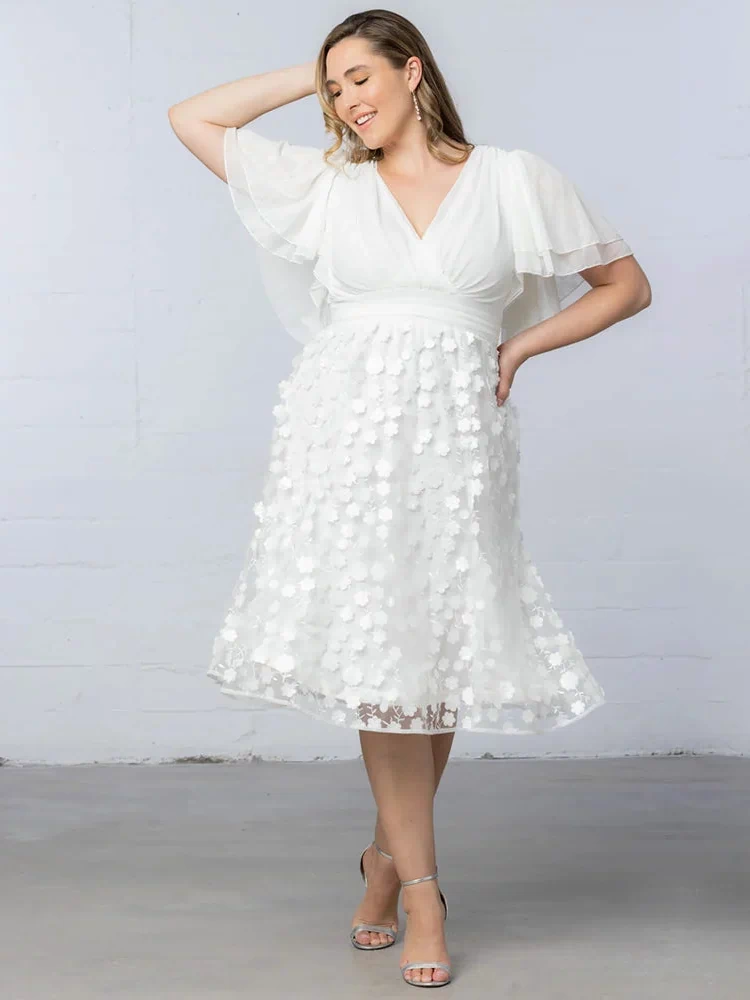 Pretty Petals Mesh Cocktail Dress in Ivory Blossoms