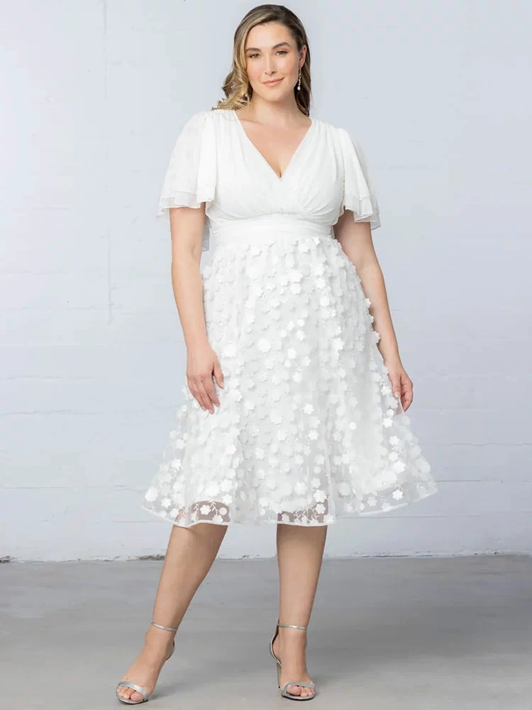 Pretty Petals Mesh Cocktail Dress in Ivory Blossoms