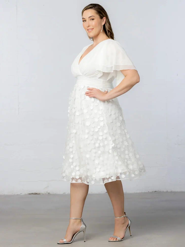 Pretty Petals Mesh Cocktail Dress in Ivory Blossoms