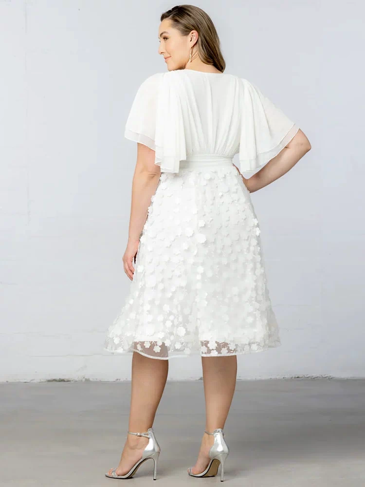 Pretty Petals Mesh Cocktail Dress in Ivory Blossoms