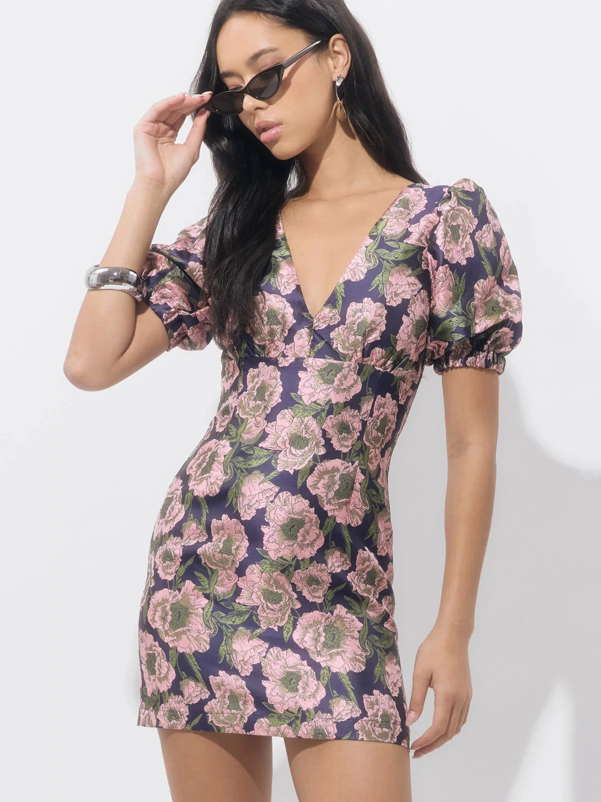 Primrose Puff Sleeve Jacquard Mini Dress