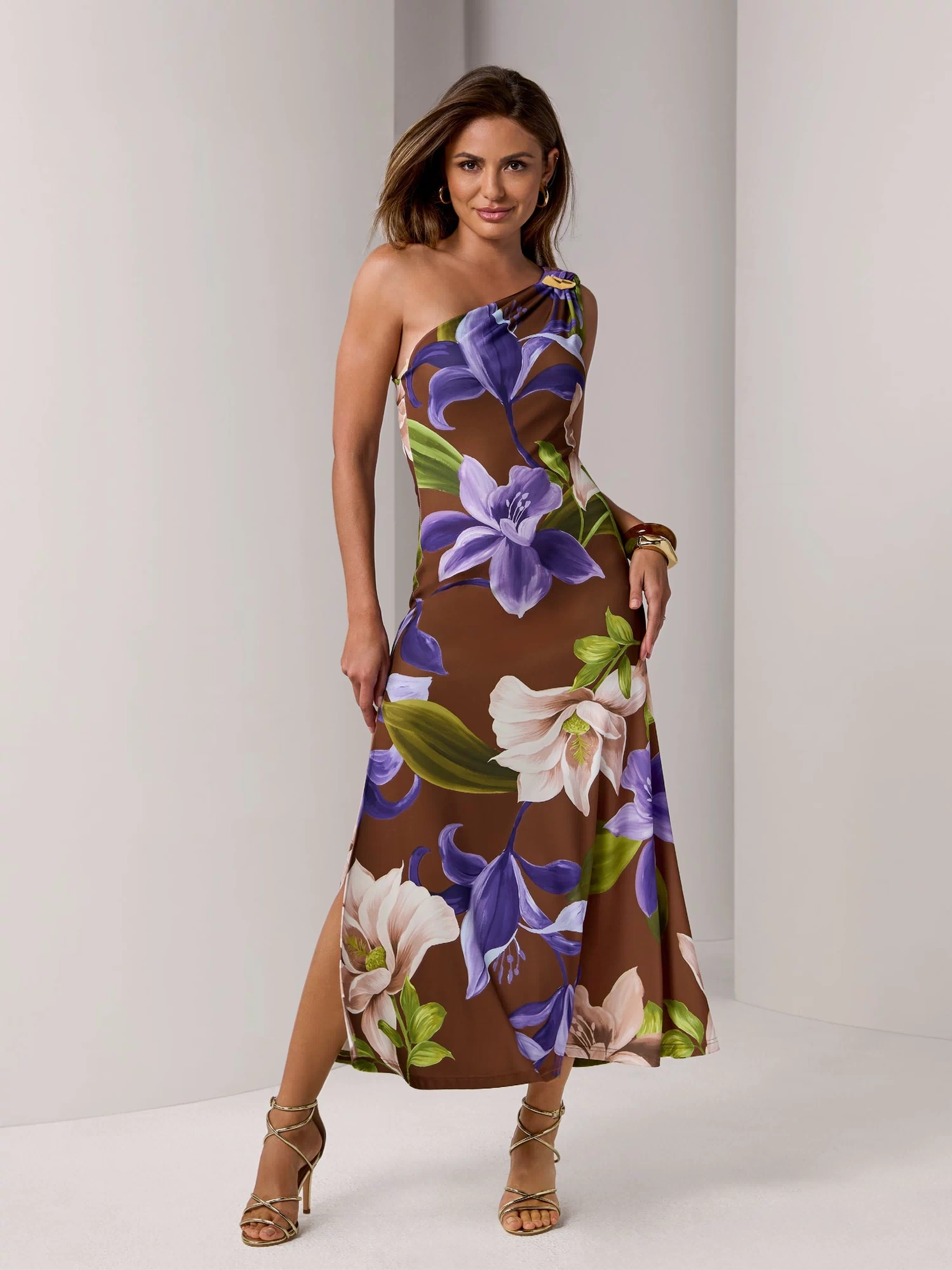 Printed One Shoulder Maxi Dress Desert Blooms