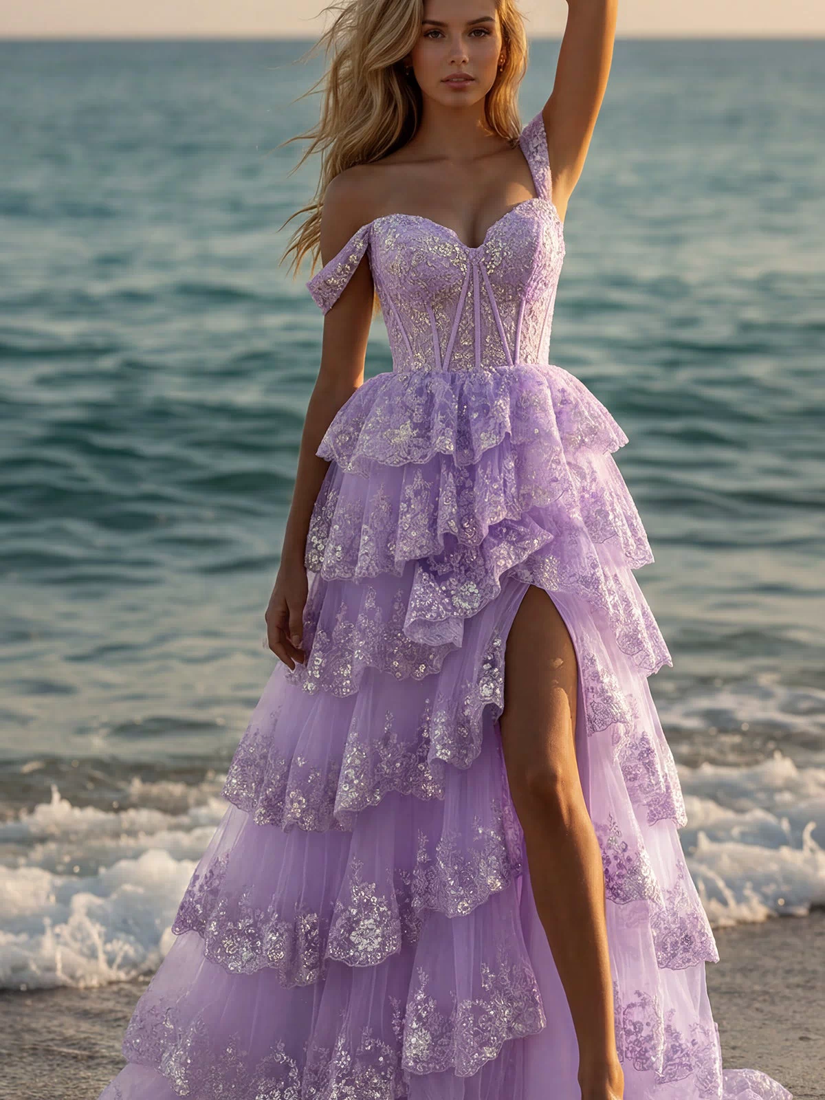 A-Line Corset Lace Prom Dress: PromGirl 250005