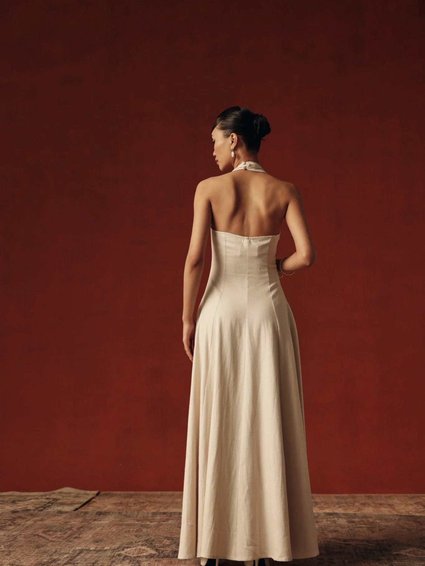 Provence Dress – champagne maxi for wedding guest and brunch wear