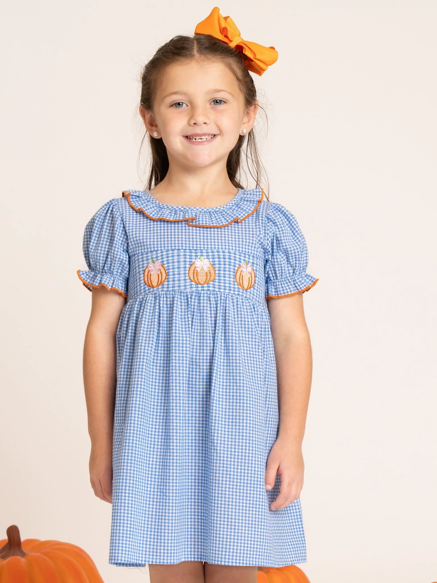 Pumpkin Posh Cutie Embroidered Smocked Dress