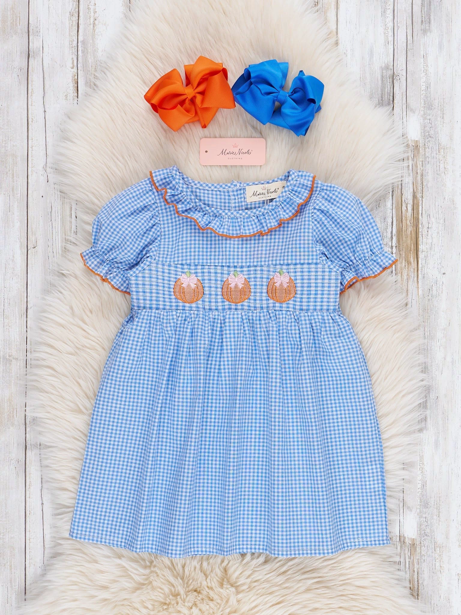 Pumpkin Posh Cutie Embroidered Smocked Dress - Marie Nicole Clothing