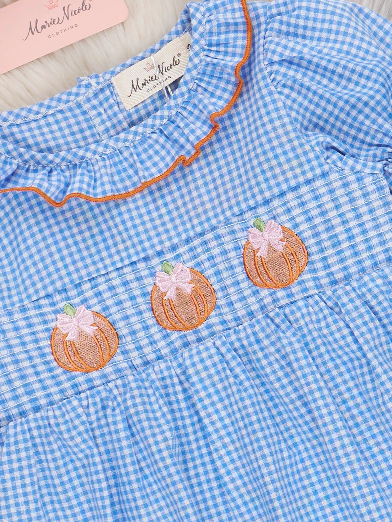 Pumpkin Posh Cutie Embroidered Smocked Dress - Marie Nicole Clothing