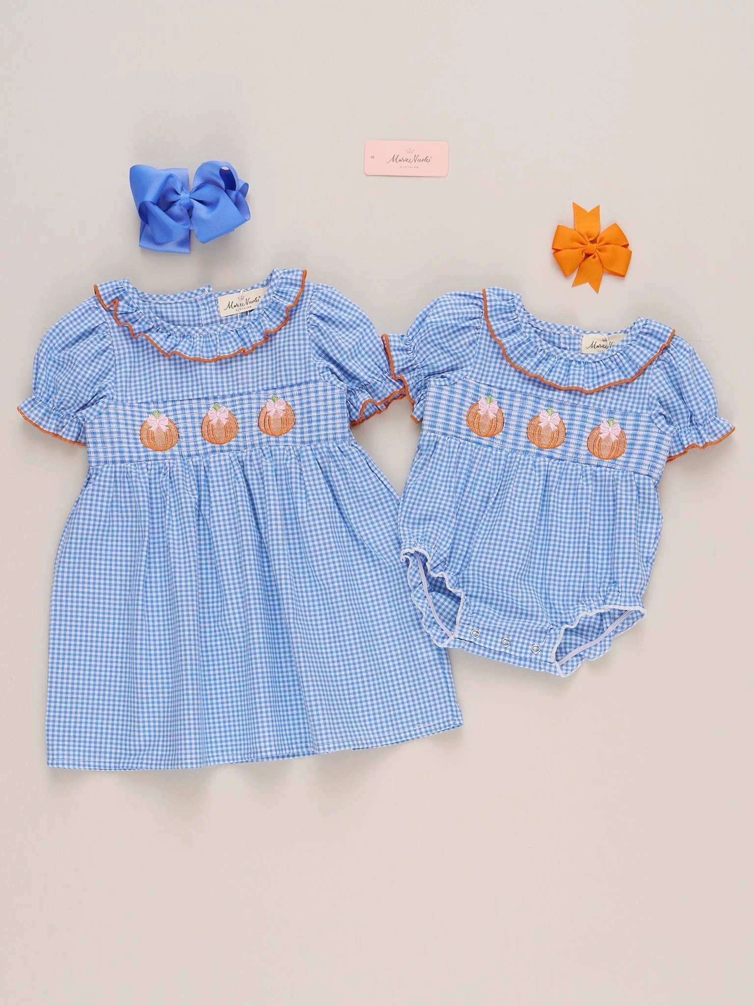 Pumpkin Posh Cutie Embroidered Smocked Dress - Marie Nicole Clothing