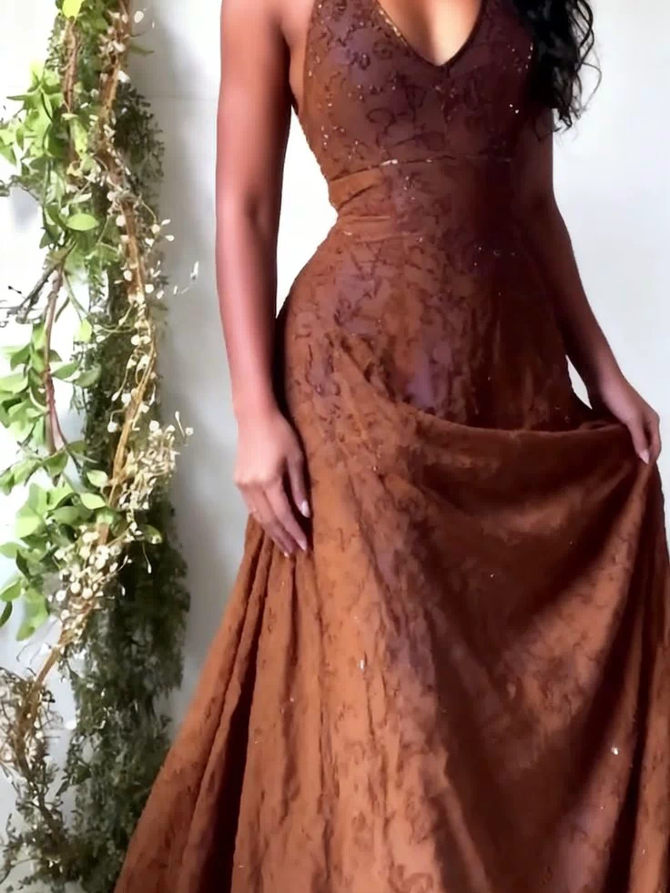 Brown lace evening gown - alternative angle formal dress