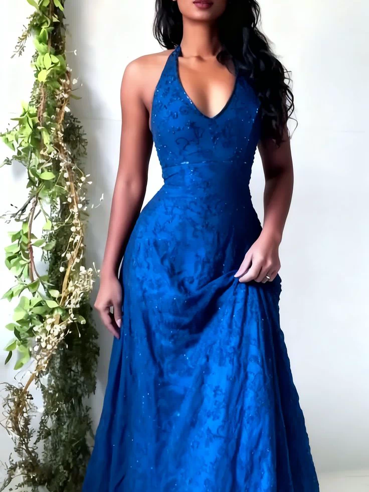 Blue lace formal gown complete look - prom and evening wear