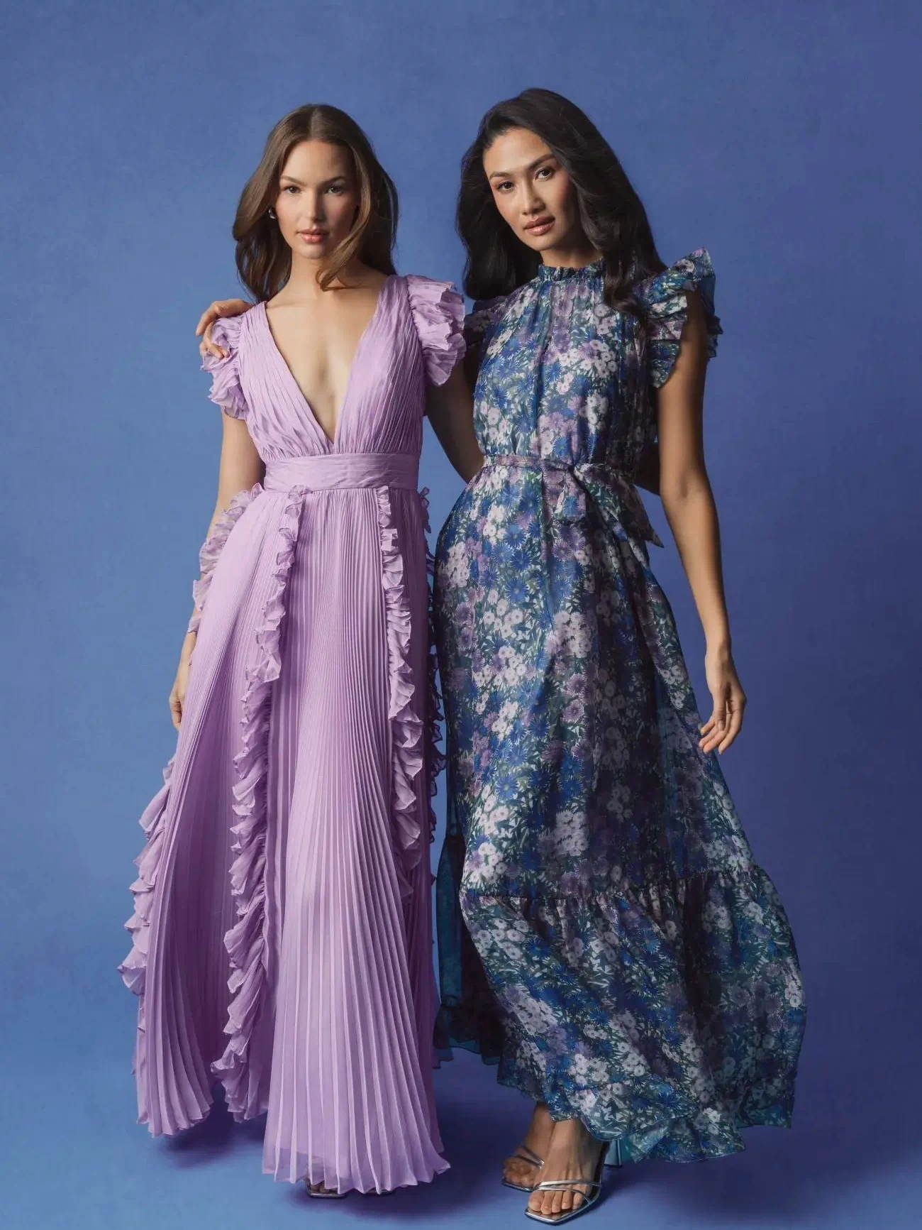 Purple Pleated Ruffle Cap Sleeve Flowy A Line Gown - Ieena for Mac Duggal