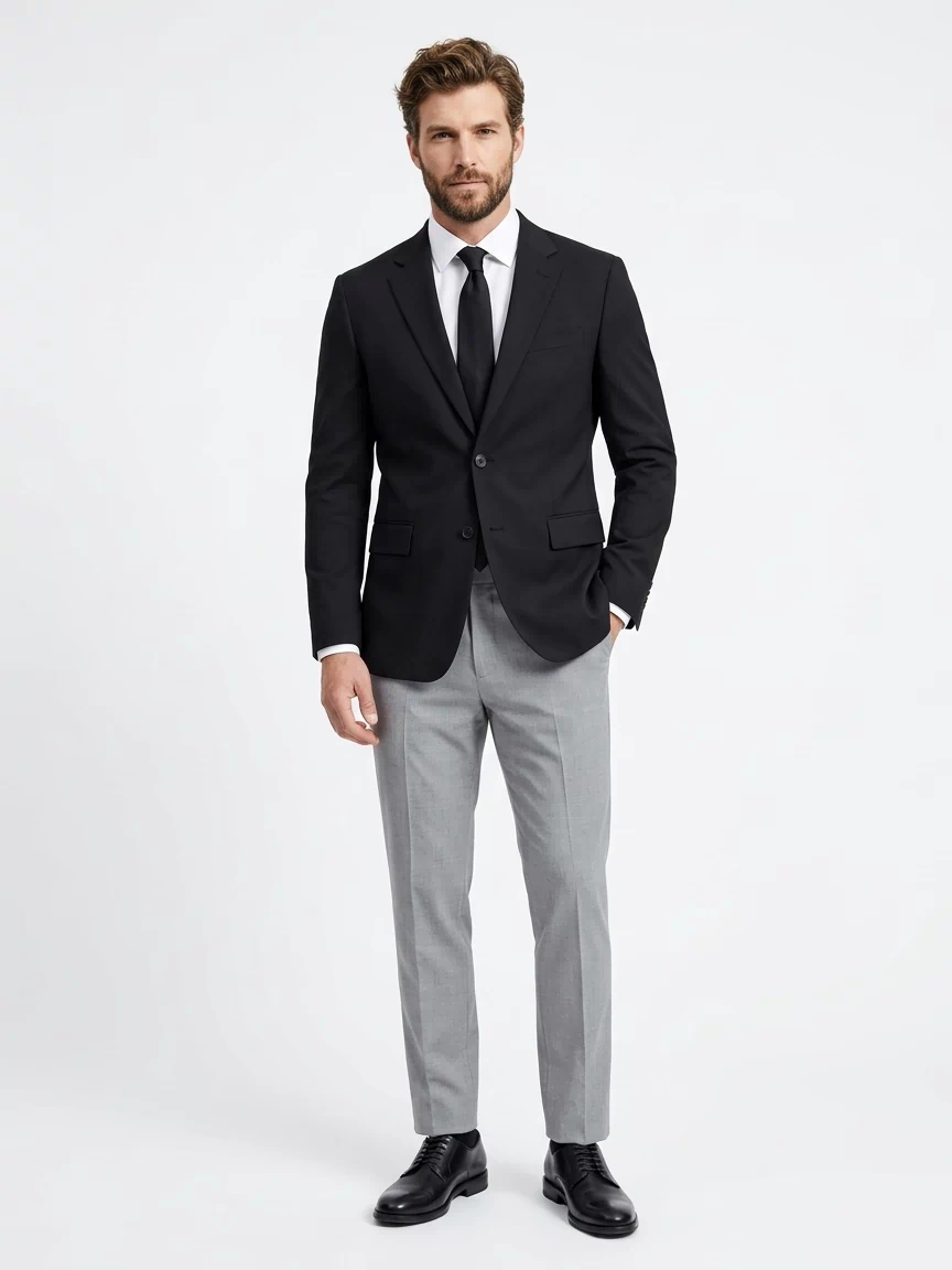Raphael Mens Solid Black Slim Fit Stretch 2 Button Blazer Sportcoat
