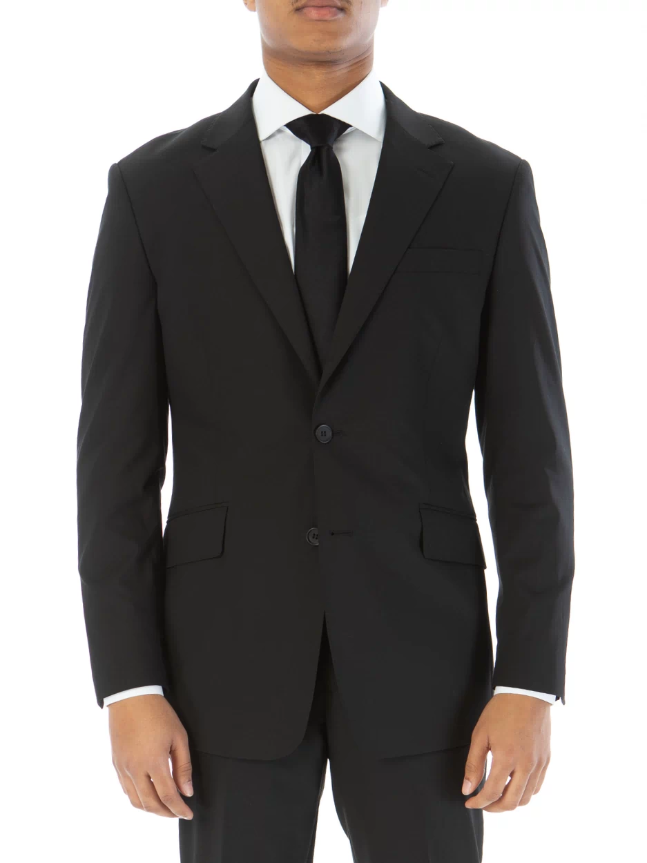 Raphael Mens Solid Black Slim Fit Stretch 2 Button Blazer Sportcoat - The Suit Depot