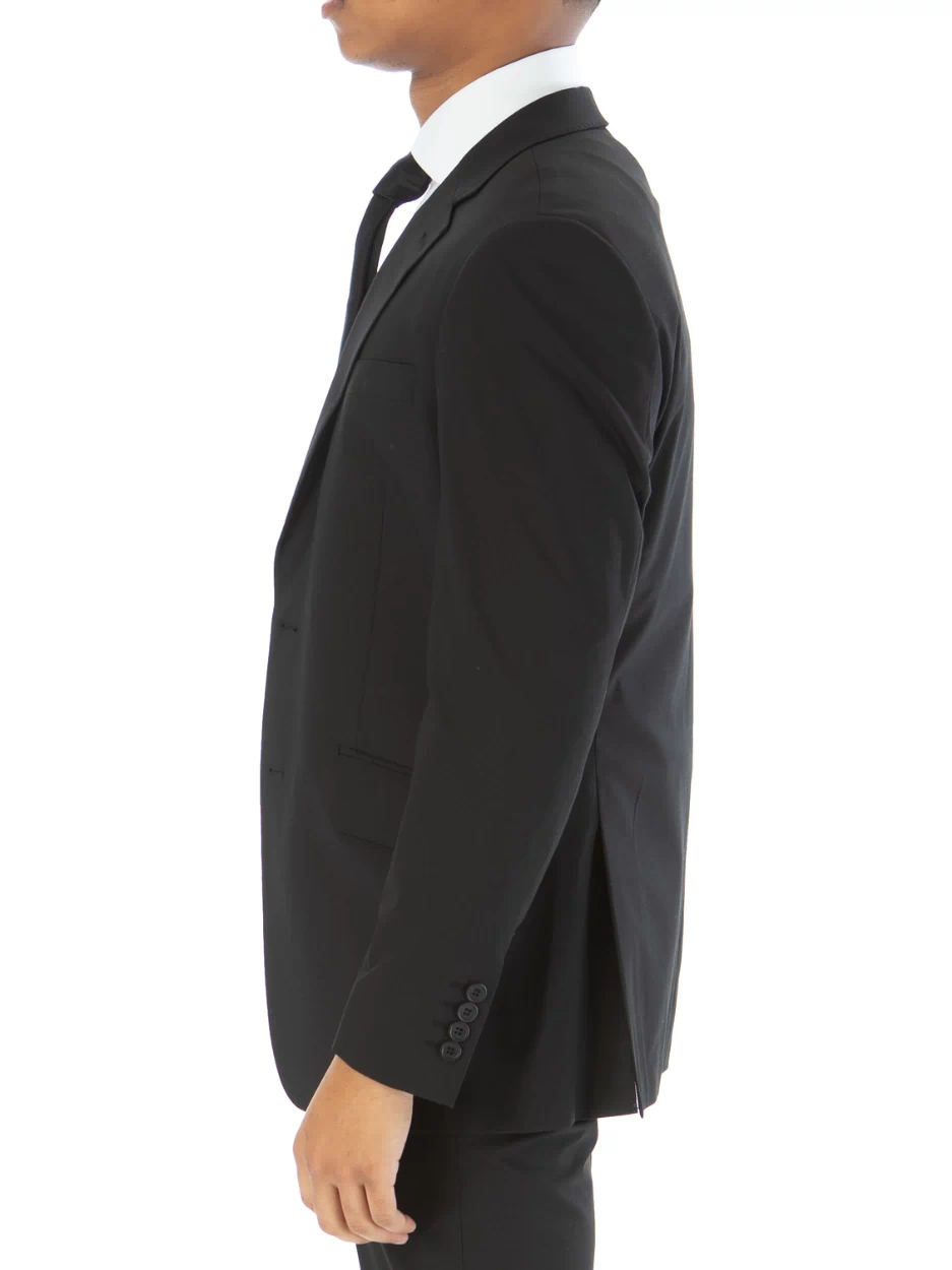 Raphael Mens Solid Black Slim Fit Stretch 2 Button Blazer Sportcoat - The Suit Depot