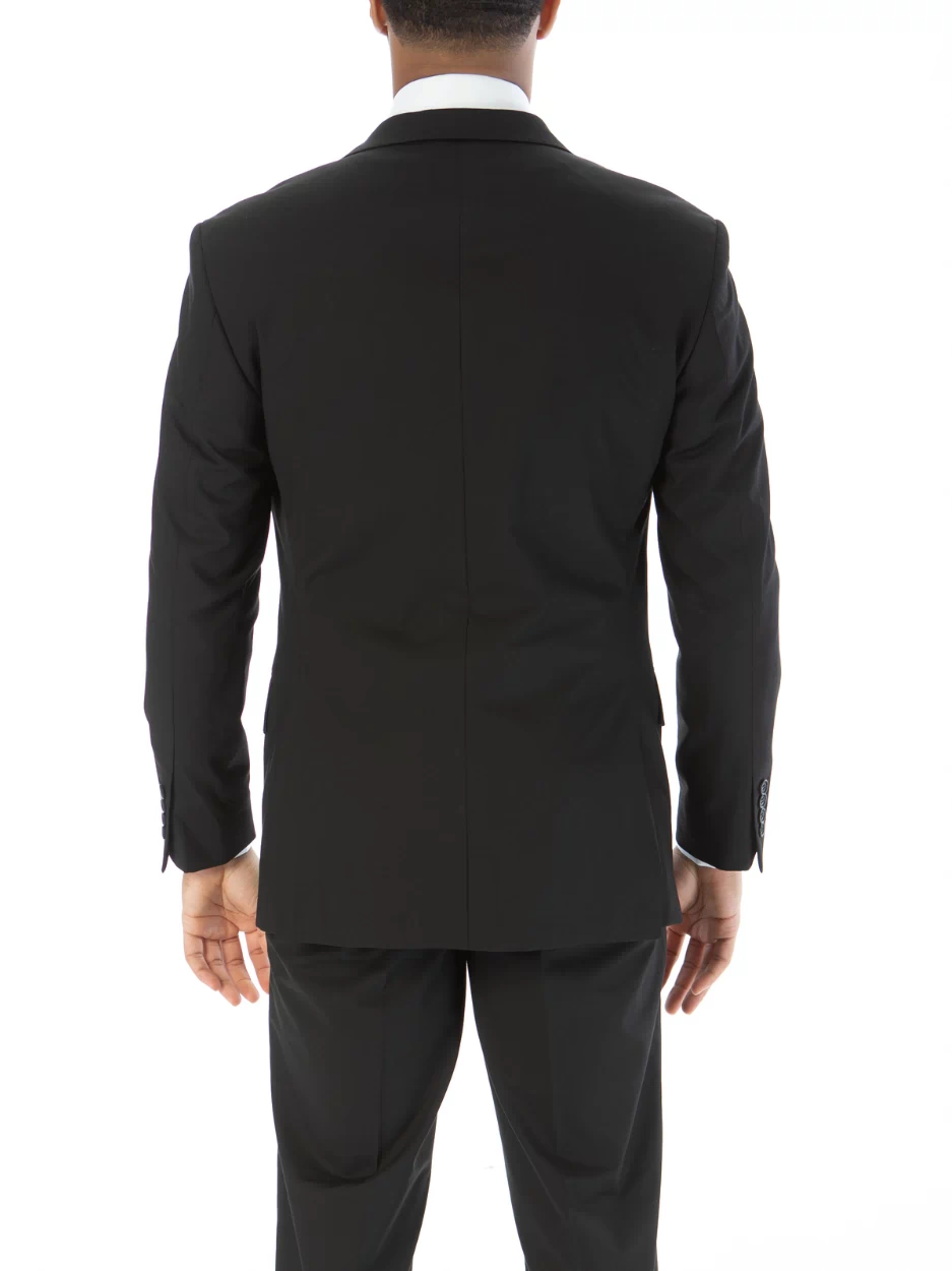 Raphael Mens Solid Black Slim Fit Stretch 2 Button Blazer Sportcoat - The Suit Depot