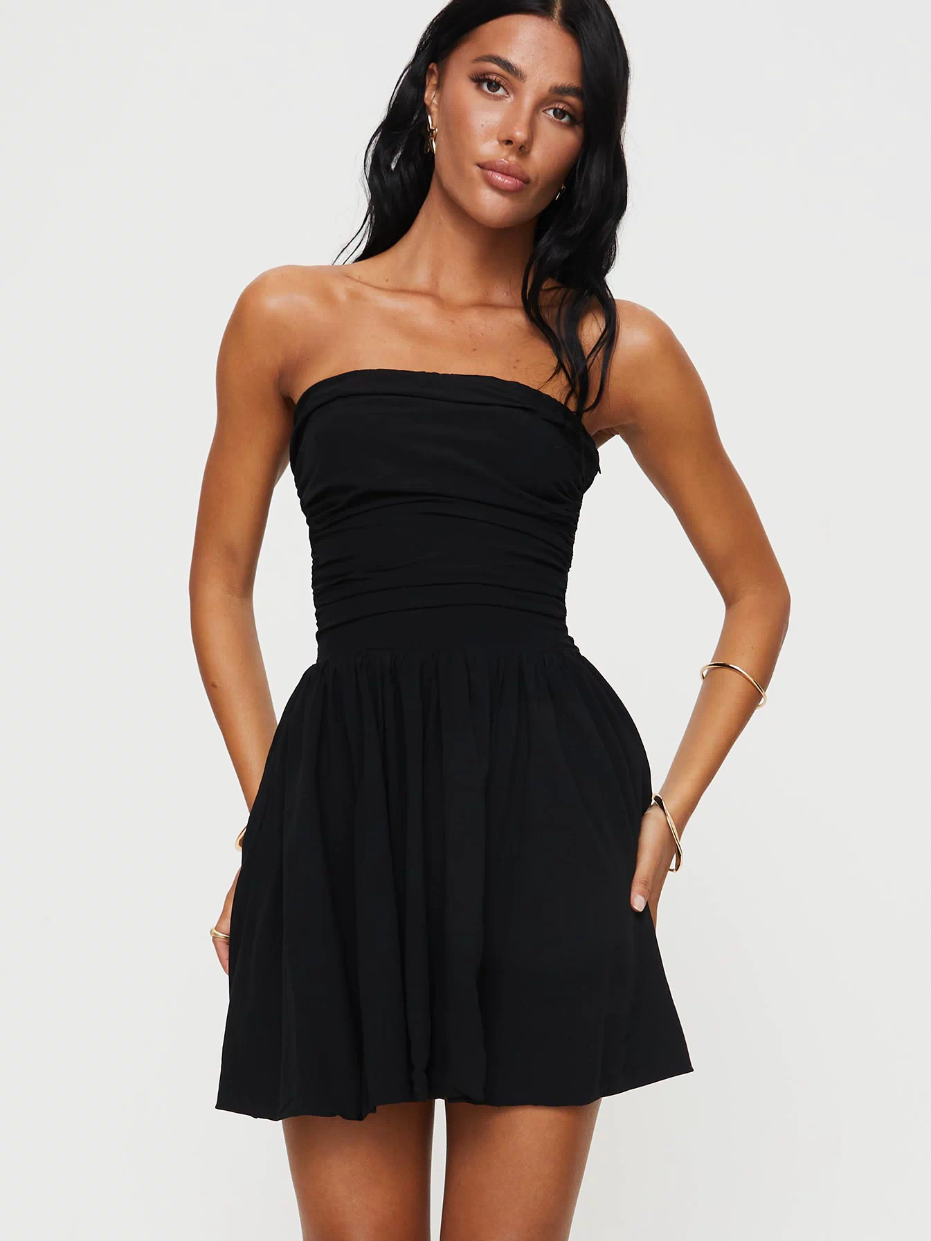 product Princess Polly Asymmetric Neckline  Rashida Strapless Mini Dress Black