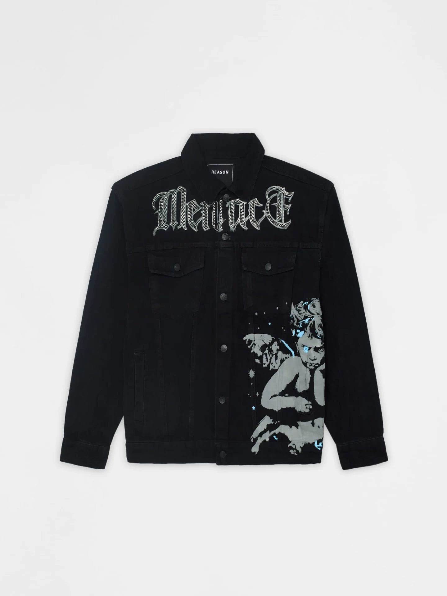 Menace Rhinestone Denim Jacket - Black