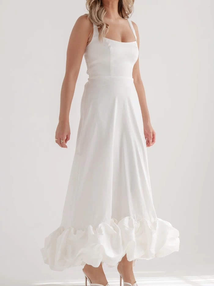 Rebecca Midi Dress ~ White Taffeta