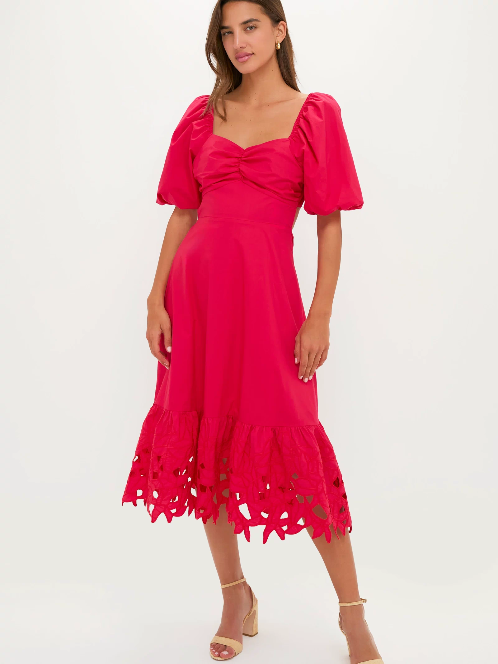 Red Embroidered Seaport Midi Dress