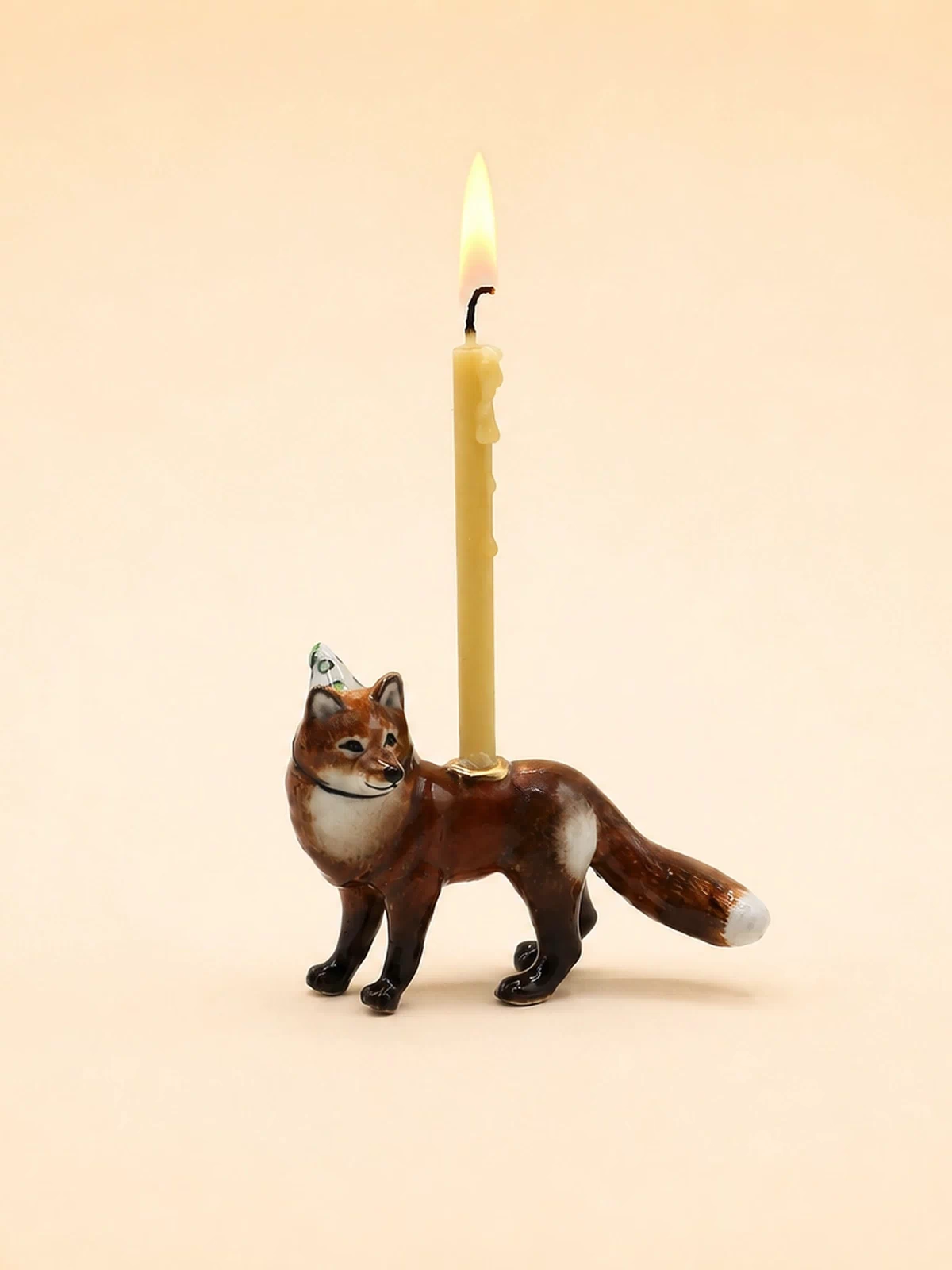 Red Fox Cake Topper | Camp Hollow Porcelain Party Animal | Ceramic Candle Holder | Party Animal Birthday Decor