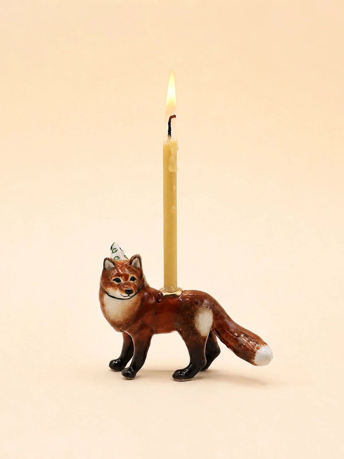 Red Fox Cake Topper | Camp Hollow Porcelain Party Animal | Ceramic Candle Holder | Party Animal Birthday Decor