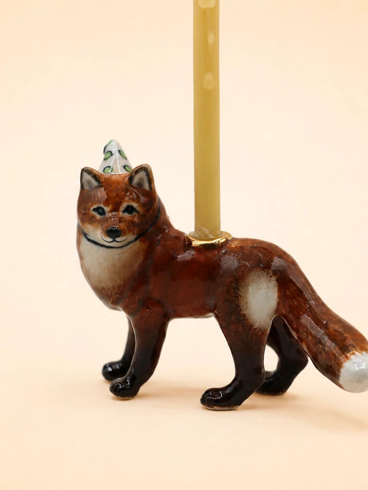 Red Fox Cake Topper | Camp Hollow Porcelain Party Animal | Ceramic Candle Holder | Party Animal Birthday Decor