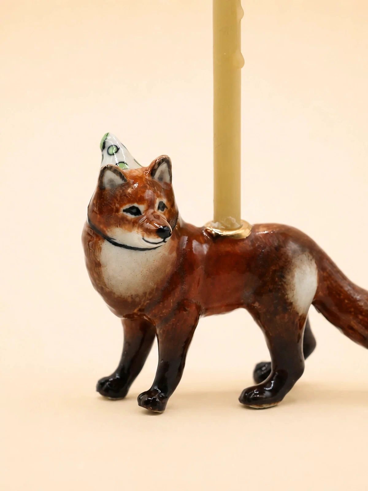 Red Fox Cake Topper | Camp Hollow Porcelain Party Animal | Ceramic Candle Holder | Party Animal Birthday Decor