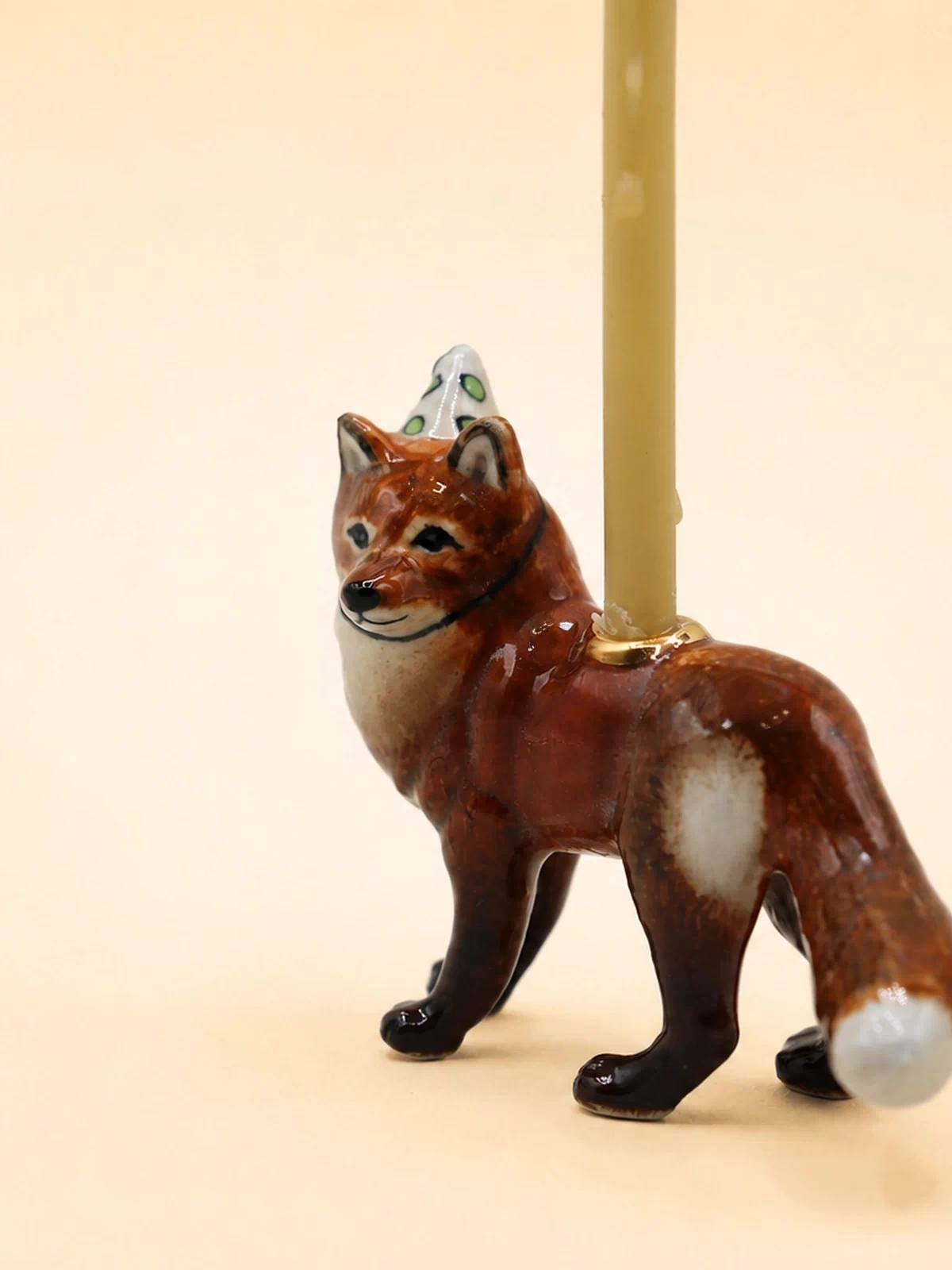 Red Fox Cake Topper | Camp Hollow Porcelain Party Animal | Ceramic Candle Holder | Party Animal Birthday Decor